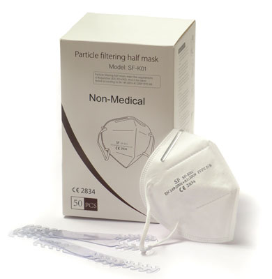 FFP2 face masks with ear saver included for free: packaging